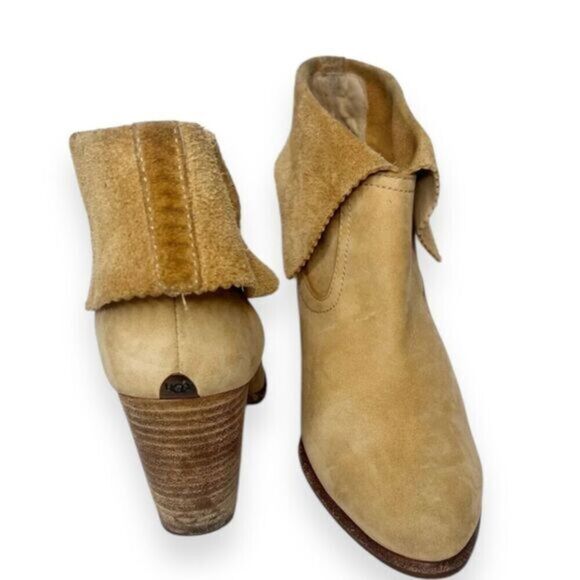 UGG Thames Foldover Sheepskin Suede Ankle Boots Chestnut Tan Size 8 - Picture 3 of 9